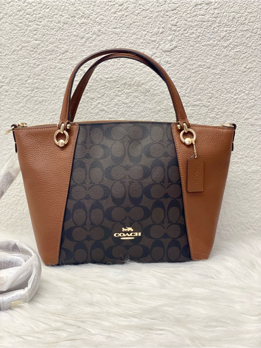 NWT COACH Casey Satchel Signature Canvas Leather Bag In Brown/Redwood C6230